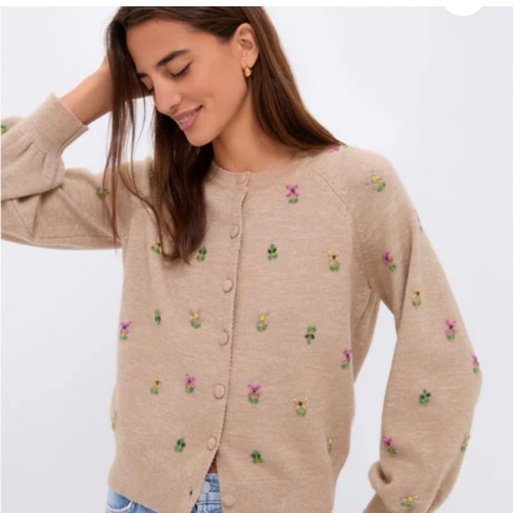 Tuckernuck Sweaters - NOT FOR SALE Tuckernuck Multi Floral Embellishment Elsie Cardigan in Tan